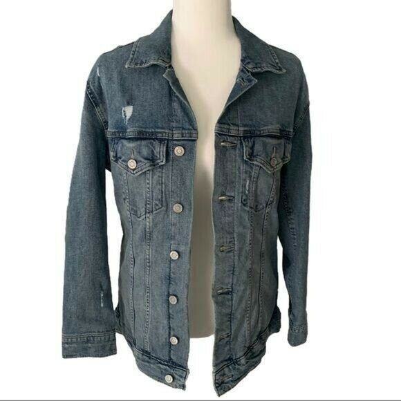 Lucky Brand Women's Jean Denim Truck Jacket Size XS Ripped Pockets Long Sleeve - Picture 7 of 12